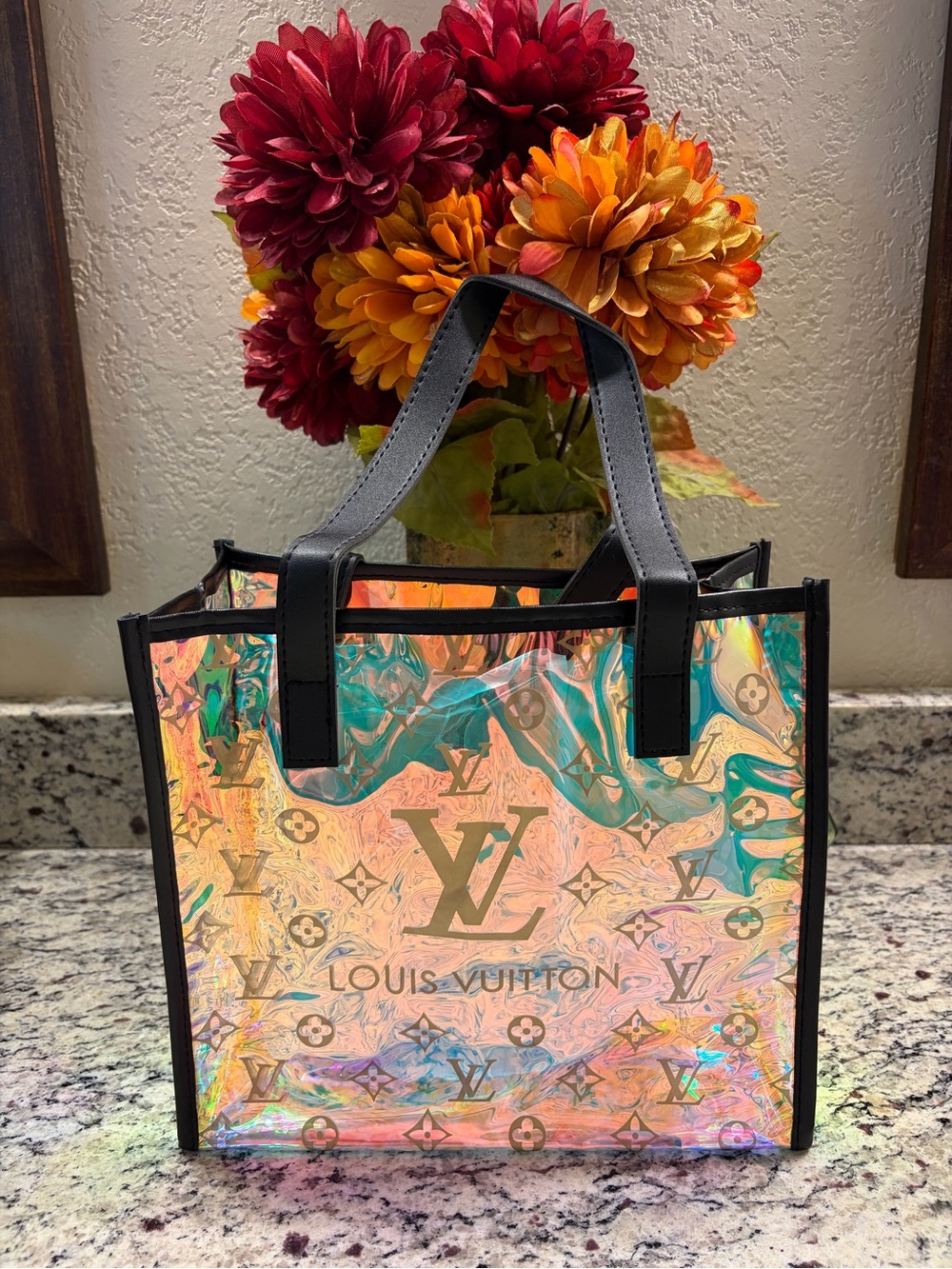 Iridescent Multicolor Mini Tote with Black Trim